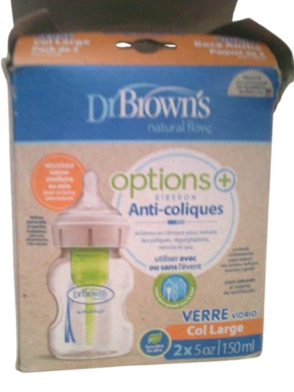 Dr. Brown's Anti-Colic Options+ Narrow Glass Baby Bottle with Level 1 Slow Flow